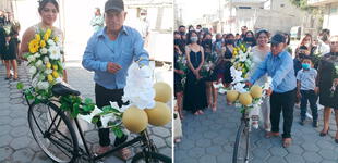 ¡Qué limosina! Papá lleva a su hija al altar en una bicicleta en México [FOTOS]