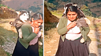 Adulta mayor no abandona a su perrito enfermo y lo lleva al veterinario cargado en su espalda