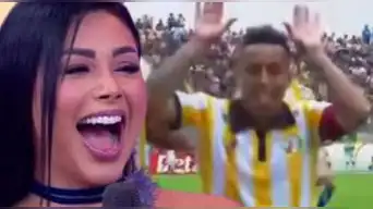 Pamela Franco reacciona al ver que Christian Cueva le dedicó un gol.