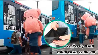 ¡No alcanzó para el taxi! Joven enamorado compra enorme oso de peluche por SAN VALENTÍN y lo lleva en combi: "Muñeco paga pasaje"