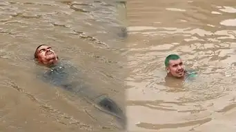 Hombre sorprende al nadar en bypass inundado en Villa María del Triunfo tras fuertes lluvias en Lima