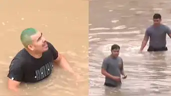 Hombre fue intervenido por ingresar a nadar en bypass inundado de Villa María del Triunfo y acercarse a un bus atrapado tras fuertes lluvias en Lima