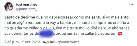 Josi Martínez decidió salir al frente ante las críticas que recibió.