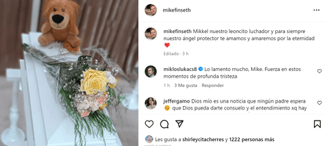 Michael Finseth comunicó el fallecimiento de su hijo