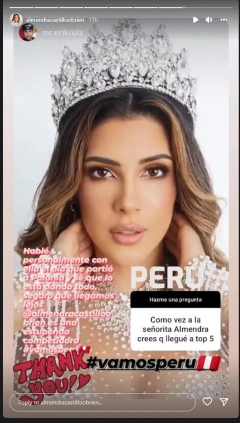 Miss Supranational 2022 Almendra Castillo En Instagram Espera Obtener