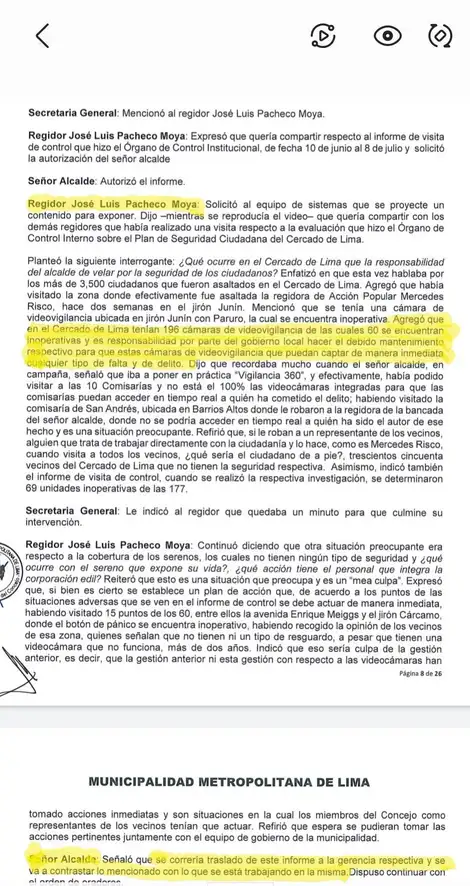 Informe alcanzado por el regidor José Pacheco al alcalde de Lima, Jorge Muñoz. Informe alcanzado por el regidor José Pacheco al alcalde de Lima, Jorge Muñoz.