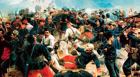 Pintura representativa de la gesta heroica de Francisco Bolognesi en la Batalla de Arica.