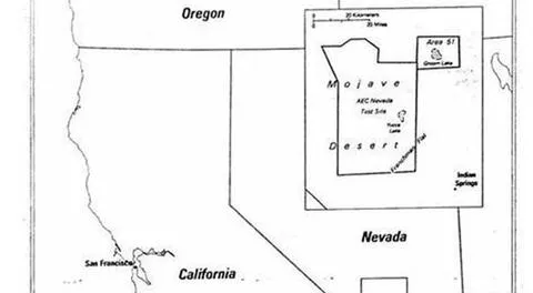 Mapa de la ubicación la famosa Área 51.