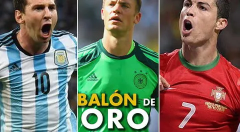 Lionel Messi, Manuel Neuer y Cristiano Ronaldo son los candidatos al balón de Oro.