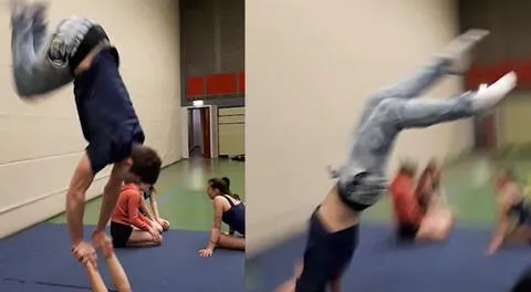 YouTube: gimnastas se lucen con arriesgada maniobra pero pudo acabar en tragedia [VIDEO]