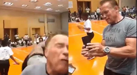 Arnold Schwarzenegger recibe terrible patada por la espalda durante evento público