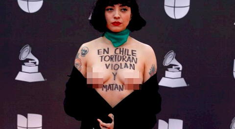 En medio de los Latin Grammy, la cantante Mon Laferte mostró sus senos en forma de proteta por Chile 