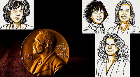 Premios Nobel: Louise Glück, de Literatura; Jennifer Doudna y Emmanuelle Charpentier, de Química., de Química; y Andrea Ghez, de Física.