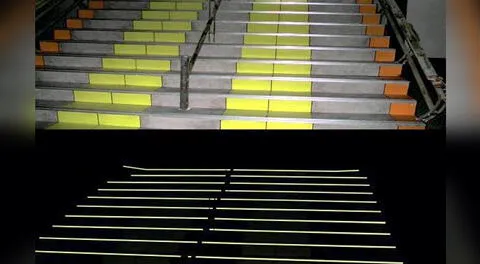 Escaleras que brillan en la oscuridad, alternativa de seguridad y protección.