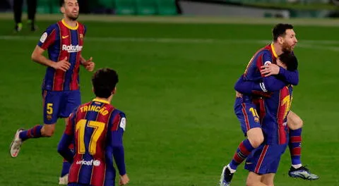 Festejo  por el gol de Messi que significó el empate transitorio 1-1  con Betis.