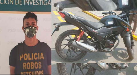 El detenido y la moto en que se desplazaba