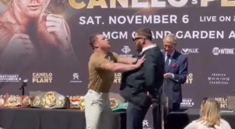 Canelo y Plant viven la su pelea y se enfrentaron en presentación.