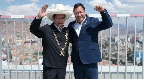 Pedro Castillo y Luis Arce durante las visita del presidente peruano a La Paz. Foto: Presidencia del Perú