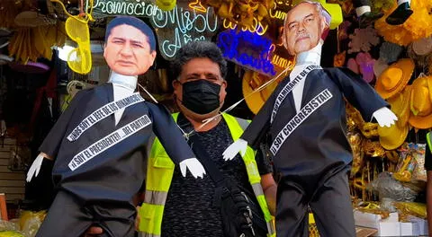 Las piñatas de los personajes políticos de don 'Bigote' se ofertan a 15 soles.