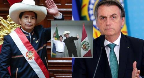 Jair Bolsonaro posa con sombrero chotano del mandatario peruano, Pedro Castillo, en Brasil.