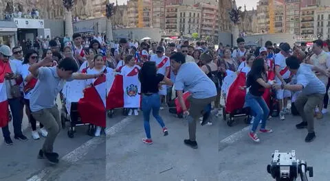 El particular baile del reportero en Barcelona se hizo viral en las redes sociales.