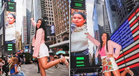 Wendy Sulca celebra aparecer en el Times Square.