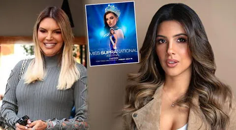 Jessica Newton alienta a su reina, Almendra Castillo a poco de empezar la contienda final del Miss Supranational.