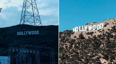 Izq. Letrero Hollywood en Comas. Der. Letrero Hollywood de Los Ángeles.