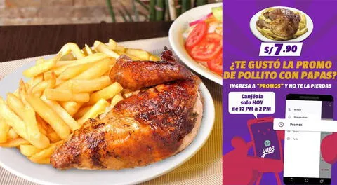 Yape ofrece solo por hoy 5 de octubre, 1/4 de pollo a menos de 8 soles.