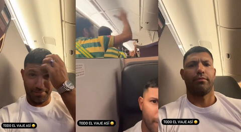 Sergio Agüero viaja a Qatar sin imaginar que iban pasajeros brasileños cantando: su reacción es viral [VIDEO]