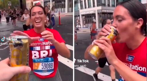 Mujer la rompe en maratón, pero en vez de pedir rehidratante recibe una 'chela'