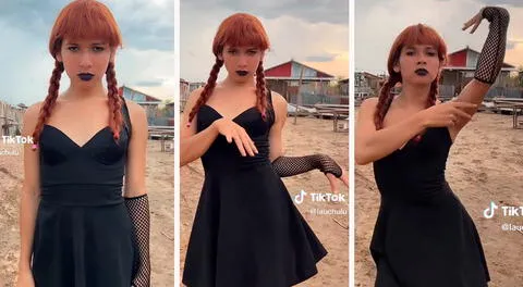 La Uchulú sorprende al caracterizarse como Merlina y realiza el peculiar baile que es viral