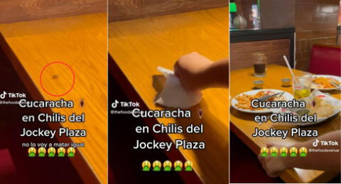 Peruanos disfrutan de su comida en Chili's, una cucaracha apareció en la mesa y escena es viral en TikTok.