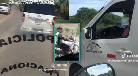 Policía va detras de minivan que no se quiere detener durante operativo en Tumbes.