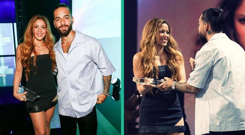 Shakira recibió reconocimiento a la "Mujer del año" y Maluma le entergó galardón de manera emotiva.