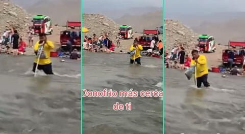 El heladero de D'onofrio no se amilanó al caudeloso rio y fue viral en TikTok.