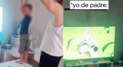 Padre y su hijo simulan hacer la Genki-dama en su sala y sorprende a joven en casa