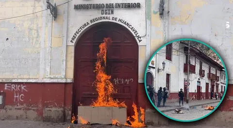 Manifestantes intentan quemar Prefectura de Huancavelica.