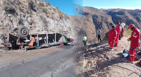 Bus y lugar del accidente en la región de Huancavelica.