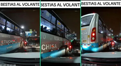 Conductor y bus se pelean por ir adelante y causa indignación en las redes: “Bestias al volante”