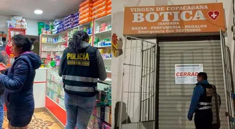 Agentes del orden acompañaron a la autoridad de salud para el cierre temporal de las boticas.