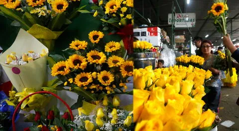 Venta de flores amarillas en el Mercado de Flores de el Rímac.