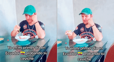 Peruano prueba ceviche ecuatoriano y su reacción es viral en TikTok.