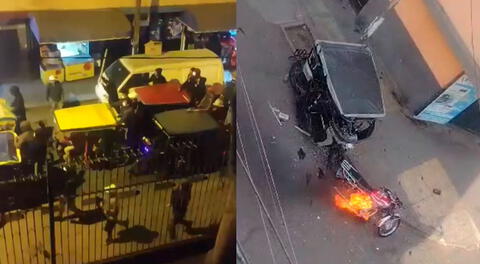 Mototaxistas se movilizaron por El Agustino y quemaron motos de las mafias venezolanas.