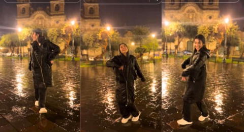 Joven peruana baila huaylas bajo la lluvia en Plaza de Armas del Cusco y es viral en TikTok.