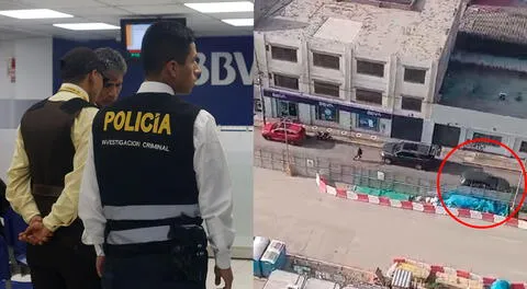 Agentes policiales vienen estudiando el robo del banco BBVA de Breña a manos de hampones.