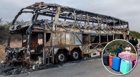 Bus se incendió en el kilómetro 550 de la carretera Panamericana Norte, en Trujillo.