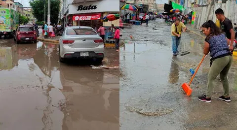 Vecinos y comerciantes de Chiclayo tuvieron que retirar las aguas de lluvia. Se vieron afectados.