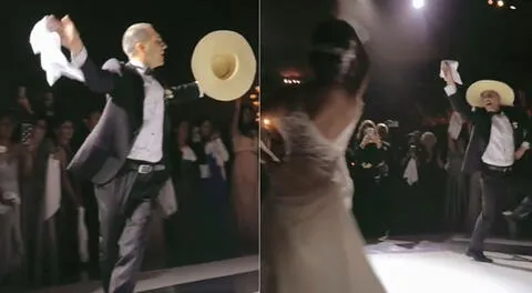 Recién casados dejan en shock a invitados al ritmo de marinera en su primer baile de boda.