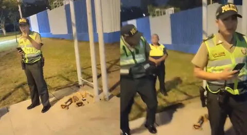 Policías intervienen a jóvenes que entrenaban en parque de San Miguel.